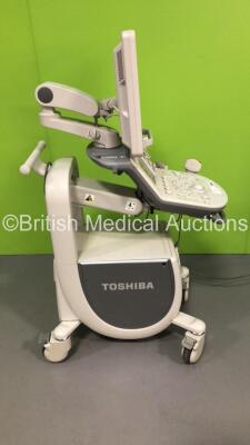 Toshiba Xario 200 Flat Screen Ultrasound Scanner Model TUS-X200 *S/N 99B1483473* **Mfd 08/2014** Software Version 2.0 with 2 x Transducers / Probes (PLU-1005BT *Mfd 06/2014* and PVU-375BT *Mfd 07/2014*) (Powers Up - Missing Dial Caps - See Pictures) ***I - 18