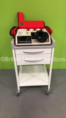 Crash Trolley with Physio-Control Lifepak 10 Cardiac Monitor Defibrillator (Unable to Power Test Due to No Batteries / Power Supply)