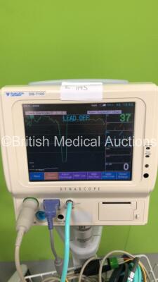 2 x Fukuda Denshi DS-7100 Patient Monitors on Stands with Leads (Both Power Up) - 3