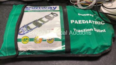 Mixed Lot Including 1 x Donway Traction Splint, 1 x MicroLab Spirometer (Untested Due to Missing Part of Power Supply) 1 x GE CDA19 Monitor with 1 x AC Power Supply (Powers Up with Missing Dial-See Photo) Various Patient Monitoring Cables - 2