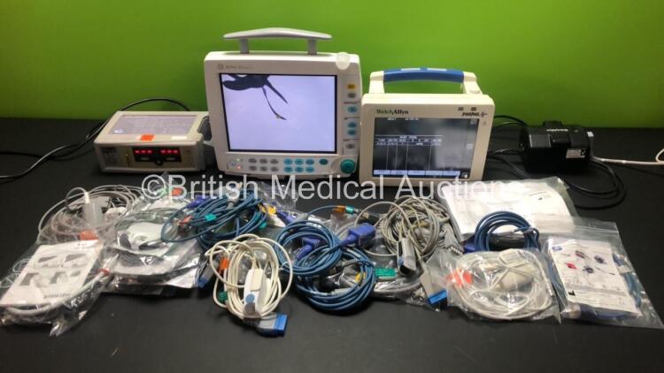 Job Lot Including 1 x Welch Allyn Propaq CS Monitor with Power Supply, 1 x Datex-Ohmeda S5 Monitor (Damaged Display) 1 x Nellcor N-550 Oximeter and Various Monitor Leads (See Photos for References)