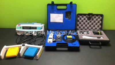 Mixed Lot Including 1 x Carefusion Alaris PK Syringe Pump (Powers up with Service Required) 2 x Exergen Temporal Scanner Thermometers in Cases with Accessories and 1 x Smith&Nephew Footswitch (Damage to Cable - See Photo)