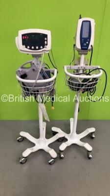 1 x Welch Allyn SPOT Vital Signs Monitor on Stand with BP Hose and 1 x Welch Allyn 53N00 Vital Signs Monitor on Stand (Both Power Up - 1 x with E41 Displayed - See Pictures)