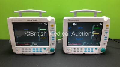 2 x Datex-Ohmeda S5 FM F-FMW-00 Patient Monitors with 2 x GE Type E-PSM-00 Modules Including ECG, SpO2, T1-T2 and NIBP Options (Both Power Up)