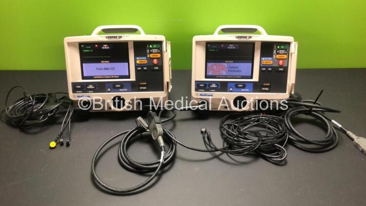 2 x Lifepak 20 Defibrillator / Monitors *Mfd 2006 - 2005* Including ECG and Printer Options with 2 x Paddle Leads and 2 x ECG Leads (Both Power Up) *GL*