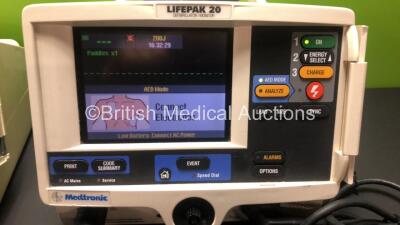 2 x Lifepak 20 Defibrillator / Monitors *Mfd 2006 - 2005* Including ECG and Printer Options with 2 x Paddle Leads and 2 x ECG Leads (Both Power Up) *GL* - 3