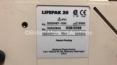 2 x Lifepak 20 Defibrillator / Monitors *Mfd 2004 - 2005* Including ECG and Printer Options with 2 x Paddle Leads and 2 x ECG Leads (Both Power Up) *GL* - 6