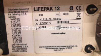 Medtronic Physio-Control Lifepak 12 Biphasic 12-Lead Defibrillator / Monitor with SPO2, CO2, NIBP, ECG and Printer Options, 1 x Ref.11111-000019 and 1 x Ref.11111-000023 ECG Leads, 1 x SpO2 Lead with Finger Sensor, 1 x BP Lead with Cuff and Lifepak Carry - 7