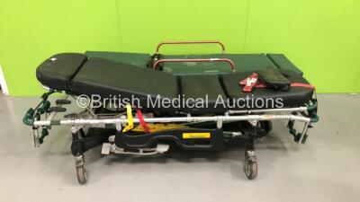 1 x Ferno Falcon Hydraulic Ambulance Stretcher with Mattress and Head Rest (Hydraulics Tested Working - Pedal Not Returning to Up Position) and 1 x Ferno Pegasus Hydraulic Ambulance Stretcher with Mattress and Head Rest (Hydraulics Tested Working)