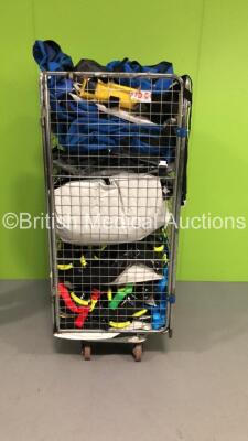 Cage of Mixed Ambulance Equipment Including Oxygen Bags,Skid Mats and Splints (Cage Not Included)