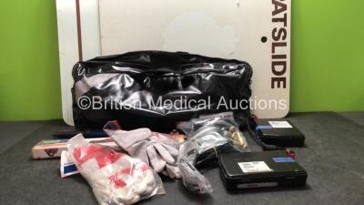 Mixed Lot Including 2 x Patslide Boards, 1 x Rescue Kit Carry Bag, 1 x Crowbar, 1 x Warning Triangle, 4 x Straps, 2 x Safety Gloves and 2 x Secamb Model MTCDP-H5 Gateway Units *SN 16624473, 20495032*