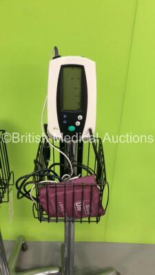 4 x Welch Allyn 420 Series Vital Signs Monitors on Stands with 3 x SPO2 Finger Sensors and 4 x BP Hoses and Cuffs (All Power Up) - 5