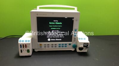 Datex-Ohmeda F-CM1-04 Patient Monitor * Mfd 2006 * with 1 x E-PRESTN Module with SpO2,T1,T2,P1,P2,NIBP and ECG Options * Mfd 2009 * and 1 x E-CAiOV Gas Module with D-Fend Water Trap and Spirometry Options * Mfd 2006 * (Powers Up) - 2