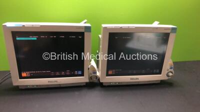 2 x Philips IntelliVue MP70 Patient Monitors (Both Power Up-1 x Damage to Casing and 1 x Broken Control Panel-See Photos) * Mfd 2005 / 2003 *