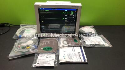 EDAN iM8 Patient Monitor with ECG,NIBP,SpO2,T1,T2,Printer Options and Assorted Leads (Powers Up-In Excellent Condition) * Mfd 2016 *