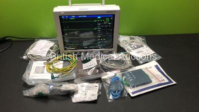 EDAN iM8 Patient Monitor with ECG,NIBP,SpO2,T1,T2,Printer Options and Assorted Leads (Powers Up-In Excellent Condition) * Mfd 2016 *