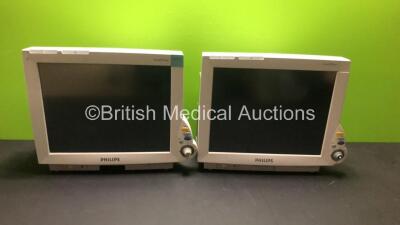 2 x Philips IntelliVue MP70 Patient Monitors (Both Power Up-Both Screens Marked/Both Casings Damaged-Missing Knob-Missing Tag-See Photos) * Mfd 2003 / 2003 *