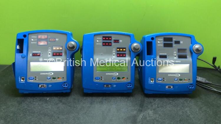 Job Lot of GE Patient Monitors Including 2 x GE Dinamap PRO 400V2 Patient Monitors (1 Powers Up, 1 No Power) 1 x GE Dinamap PRO 300V2 Patient Monitor (Powers Up)