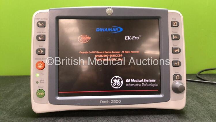 GE Dash 2500 Patient Monitor Including ECG, SpO2, NIBP and Printer Options (Powers Up with Damaged Casing and Missing Handle-See Photos)