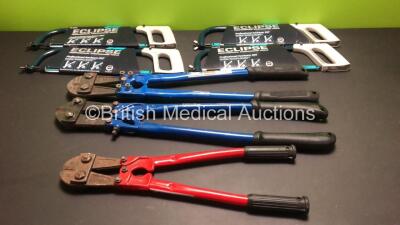 Job Lot Including 4 x Eclipse 20T Hacksaws, 2 x Draper 600mm Bolt Cutters and 1 x 450mm Bolt Cutter