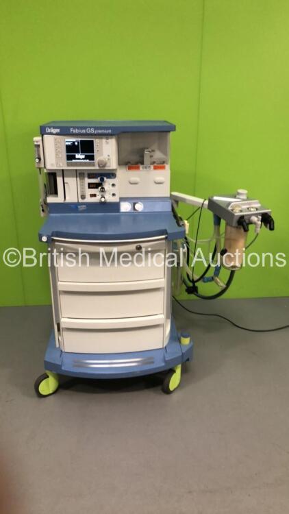 Drager Fabius GS Premium Anaesthesia Machine Software Version 3.34a Total Hours Run 4715 Total Ventilator Hours 858 with Bellows, Absorber and Hoses (Powers Up) *S/N ASFK-0142* **Mfd 2014*