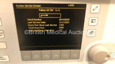 Drager Fabius GS Anaesthesia Machine Software Version 3.11 Total Hours Run 3090 Total Ventilator Hours 219 with Bellows and Hoses (Powers Up) *S/N ARYA-0005** **Mfd 2007** - 5