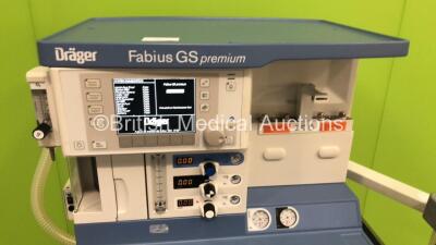 Drager Fabius GS Premium Anaesthesia Machine Software Version 3.34a Total Hours Run 5980 Total Ventilator Hours 683 with Bellows, Absorber and Hoses (Powers Up) *S/N ASFK-0139* **Mfd 2014** - 3