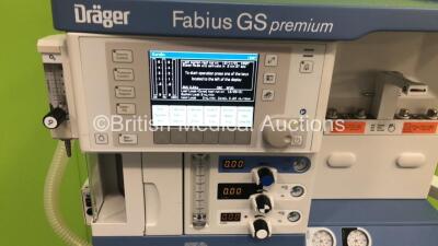 Drager Fabius GS Premium Anaesthesia Machine Software Version 3.34a Total Hours Run 5980 Total Ventilator Hours 683 with Bellows, Absorber and Hoses (Powers Up) *S/N ASFK-0139* **Mfd 2014** - 5