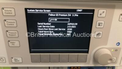 Drager Fabius GS Premium Anaesthesia Machine Software Version 3.34a Total Hours Run 5980 Total Ventilator Hours 683 with Bellows, Absorber and Hoses (Powers Up) *S/N ASFK-0139* **Mfd 2014** - 6