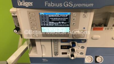 Drager Fabius GS Premium Anaesthesia Machine Software Version 3.34a Total Hours Run 10030 Total Ventilator Hours 1378 with Bellows, Absorber and Hoses (Powers Up) *S/N ASFK-0178* **Mfd 2014** - 3