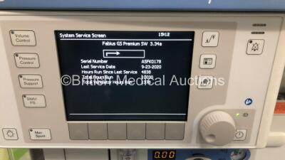 Drager Fabius GS Premium Anaesthesia Machine Software Version 3.34a Total Hours Run 10030 Total Ventilator Hours 1378 with Bellows, Absorber and Hoses (Powers Up) *S/N ASFK-0178* **Mfd 2014** - 7