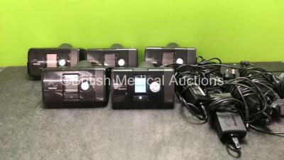 5 x ResMed Airsense 10 Autoset CPAP Units with 5 x AC Power Supplies (All Power Up)