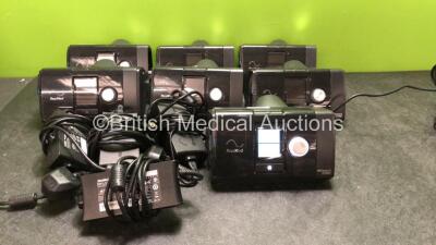 7 x ResMed AirSense 10 CPAP Unit with 5 x AC Power Supplies (All Power Up, 4 with Missing Side Covers-See Photos)