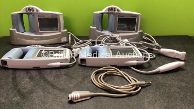 4 x Sonosite iLook Ultrasound Scanners with 4 x Transducer / Probes and 2 x Charging Stations (All Untested Due to Missing Power Supplies, all Damaged-See Photos)