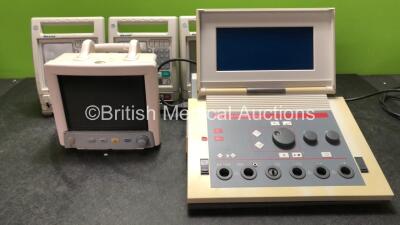 Mixed Lot Including 4 x Baxter Colleague Volumetric Infusion Pumps (2 Power Up, 1 with Failure and 1 with Blank Screen, 2 No Power) 1 x Datascope Trio Patient Monitor Including ECG, SpO2, T1 and NIBP Options (Spares and Repairs) 1 x Enraf Nonius Myomed 93