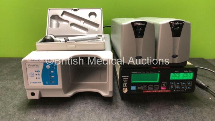 Mixed Lot Including 1 x Delta 20 Plus Dermatoscope in Case (Powers Up) 1 x Ohmeda Biox 3700e Pulse Oximeter (Powers Up) 1 x ViroVac Smoke Evacuation Unit (No Power) 2 x Riello UPS Units (1 Powers Up, 1 No Power)