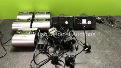 Job Lot of CPAP Units Including 5 x ResMed S9 Auto Set CPAP Units with 4 x AC Power Supplies (All Power Up) 2 x ResMed Airsense 10 AutoSet CPAP Units with 1 x AC Power Supply (Both Power Up, 1 with Missing Side Cover-See Photo) *SN 23121452374, 2310104618