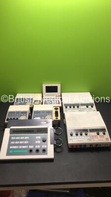 1 x Shrewsbury Medical Combined Therapy SM3280 Unit (Powers Up), 1 x Shrewsbury Combined Therapy Unit (Draws Power - Blank Screen), 1 x Enraf Nonius Sonopuls 591 Therapy Unit (Powers Up), 1 x EMS Dual Frequency Ultrasound 450 Module (No Power - Damaged Li