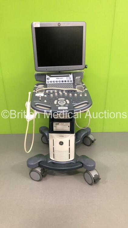GE Voluson S8 Flatscreen Ultrasound Scanner with 1 x Transducer/Probe (1 x E8CRS * Mfd Dec 2013 *) and Sony Digital Graphic Printer UP-D898MD (Hard Drive Removed-Damage to Ultrasound Ports-Missing Dials-See Photos) * SN 162317SU2 * * Mfd Oct 2011 *