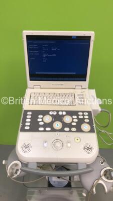 Siemens Acuson P300 Flatscreen Ultrasound Scanner Model No 10852646 Rev 01 *S/N 000722* **Mfd 07/2013** System Software Res 1.01 STD 13.21 with 1 x Transducer / Probe (Esaote PA230E Ref 9600165000) and 3 Lead ECG Leads (Powers Up - Crack In Keyboard) ***I - 2