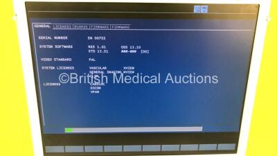 Siemens Acuson P300 Flatscreen Ultrasound Scanner Model No 10852646 Rev 01 *S/N 000722* **Mfd 07/2013** System Software Res 1.01 STD 13.21 with 1 x Transducer / Probe (Esaote PA230E Ref 9600165000) and 3 Lead ECG Leads (Powers Up - Crack In Keyboard) ***I - 3