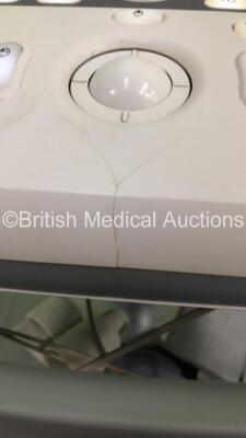 Siemens Acuson P300 Flatscreen Ultrasound Scanner Model No 10852646 Rev 01 *S/N 000722* **Mfd 07/2013** System Software Res 1.01 STD 13.21 with 1 x Transducer / Probe (Esaote PA230E Ref 9600165000) and 3 Lead ECG Leads (Powers Up - Crack In Keyboard) ***I - 5