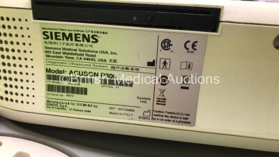 Siemens Acuson P300 Flatscreen Ultrasound Scanner Model No 10852646 Rev 01 *S/N 000722* **Mfd 07/2013** System Software Res 1.01 STD 13.21 with 1 x Transducer / Probe (Esaote PA230E Ref 9600165000) and 3 Lead ECG Leads (Powers Up - Crack In Keyboard) ***I - 8