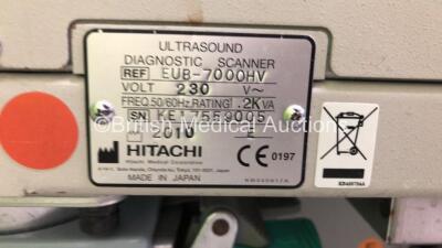 Hitachi EUB-7000HV Ultrasound Scanner *S/N KE17559005* **Mfd 2010** with 3 x Transducers / Probes (EUP-C715 *Mfd 2009* / EUP-V53W and EUP-L65 *Mfd 05/2010*) and Sony UP-897MD Video Graphic Printer (Powers Up) ***IR242*** - 17