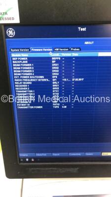 GE Vivid E9 Flat Screen Ultrasound Scanner *S/N VE94278* **Mfd 11/2012** Application Software Version 113 System Software Version 104.3.6 with Sony UP-D897 Digital Graphic Printer (Powers Up - Missing Dials / Damage to Machine / Loose Keyboard - See Pictu - 4