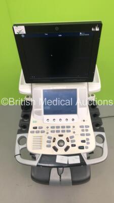 GE Vivid E9 Flat Screen Ultrasound Scanner *S/N VE94278* **Mfd 11/2012** Application Software Version 113 System Software Version 104.3.6 with Sony UP-D897 Digital Graphic Printer (Powers Up - Missing Dials / Damage to Machine / Loose Keyboard - See Pictu - 6