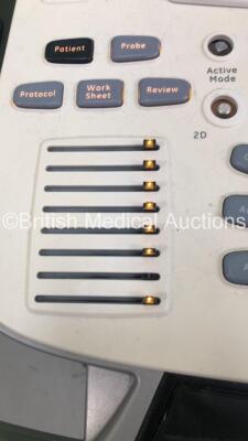 GE Vivid E9 Flat Screen Ultrasound Scanner *S/N VE94278* **Mfd 11/2012** Application Software Version 113 System Software Version 104.3.6 with Sony UP-D897 Digital Graphic Printer (Powers Up - Missing Dials / Damage to Machine / Loose Keyboard - See Pictu - 7