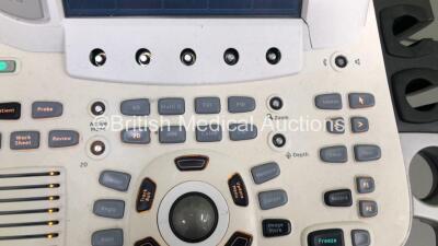 GE Vivid E9 Flat Screen Ultrasound Scanner *S/N VE94278* **Mfd 11/2012** Application Software Version 113 System Software Version 104.3.6 with Sony UP-D897 Digital Graphic Printer (Powers Up - Missing Dials / Damage to Machine / Loose Keyboard - See Pictu - 8
