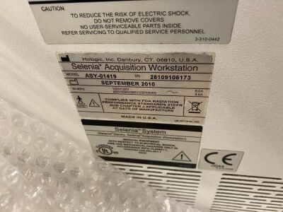 Hologic Selenia Mammography System with Workstation *Mfd - Sept 2010* and Accessories *This Unit has been Professionally Deinstalled from a Working Clinical Environment* - 3