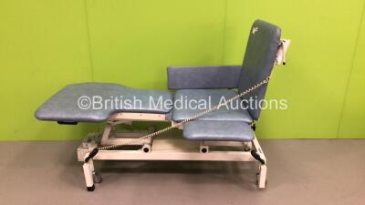 Akron 3 Way Electric Patient Examination Couch with Controller (No Power Due to Cut Power Lead - Split in Cushion - See Pictures) *S/N NA*